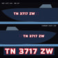 Boat registration numbers TN 3717 ZW, white with red outline, port and starboard