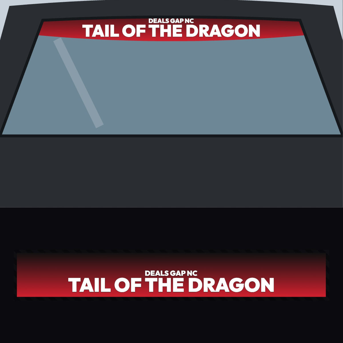 Custom windshield banner across the top of a windshield, sized and curved to the glass