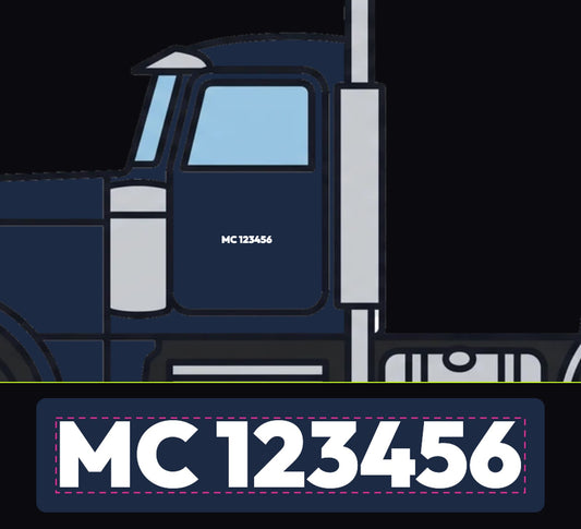 MC Number Decals on a truck door, shown at true scale, plus the decal close up