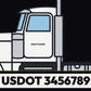 USDOT Number Decals on a truck door, shown at true scale, plus the decal close up