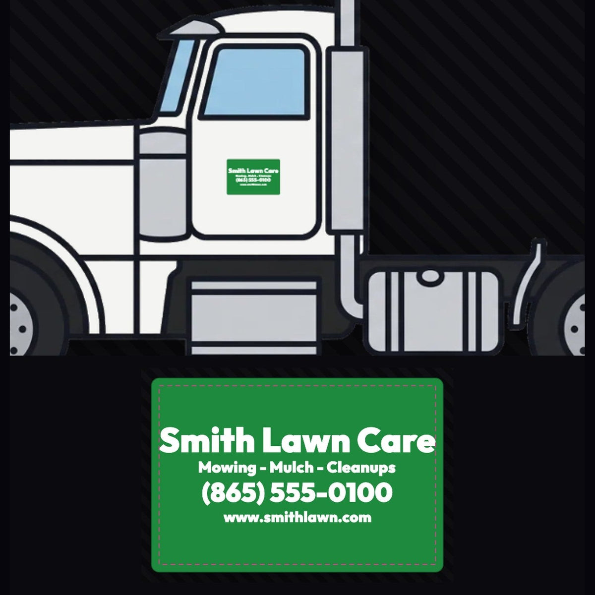 Custom vehicle magnet on a truck door at true scale, plus the magnet close up