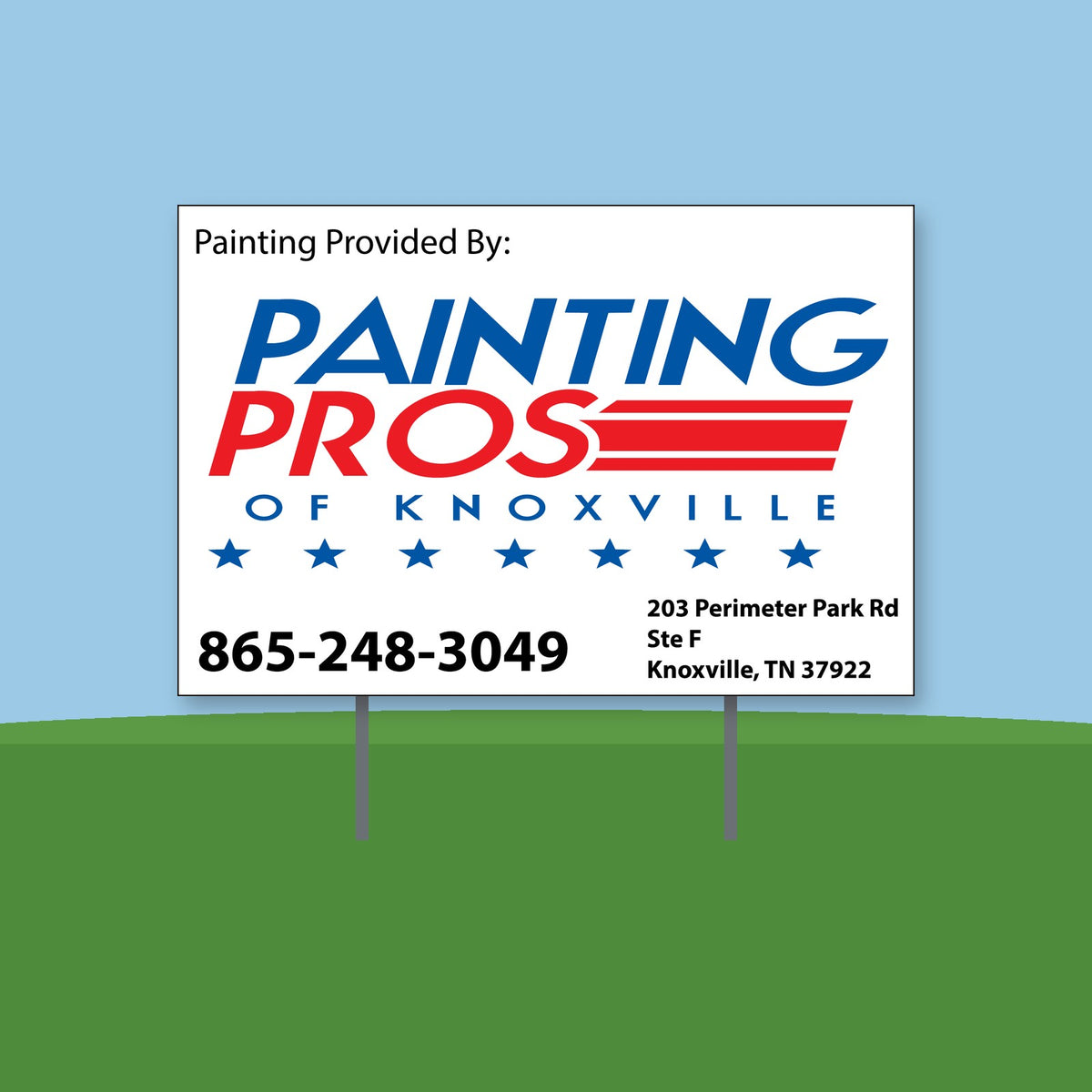 Full-color custom yard sign on an H-stake: Painting Pros of Knoxville